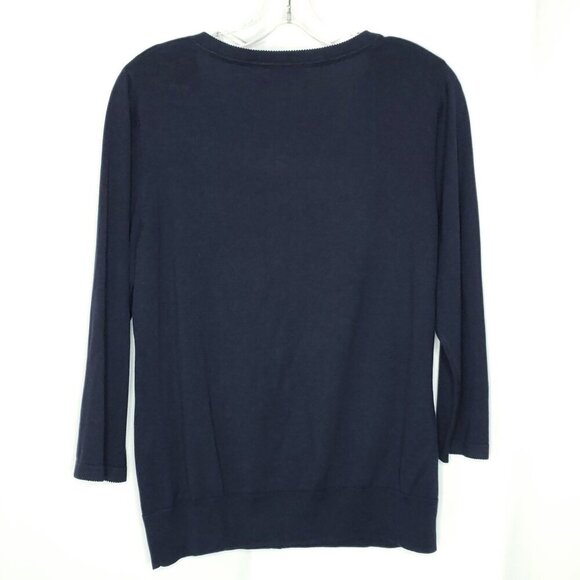 Lands End Womens Silk Blend Cardigan Sweater M Navy Blue 3/4 Sleeve Preppy - Picture 3 of 5